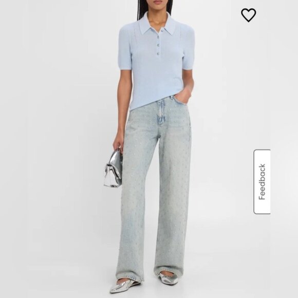 NWT Rag & Bone Shea Embellished High-Rise Straight-Leg Jeans Desirre Pearl Desi - Picture 6 of 11